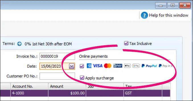 Online invoice payments option automatically selected in a sale