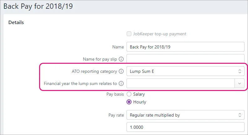Example pay item with lump sum E fields highlighted