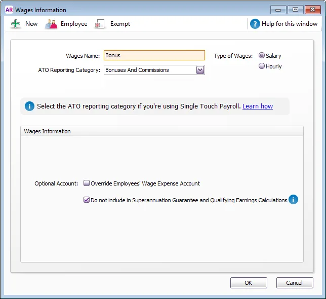 Example bonus category setup