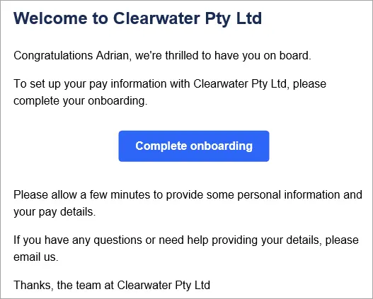 Example email for employee self-onboarding