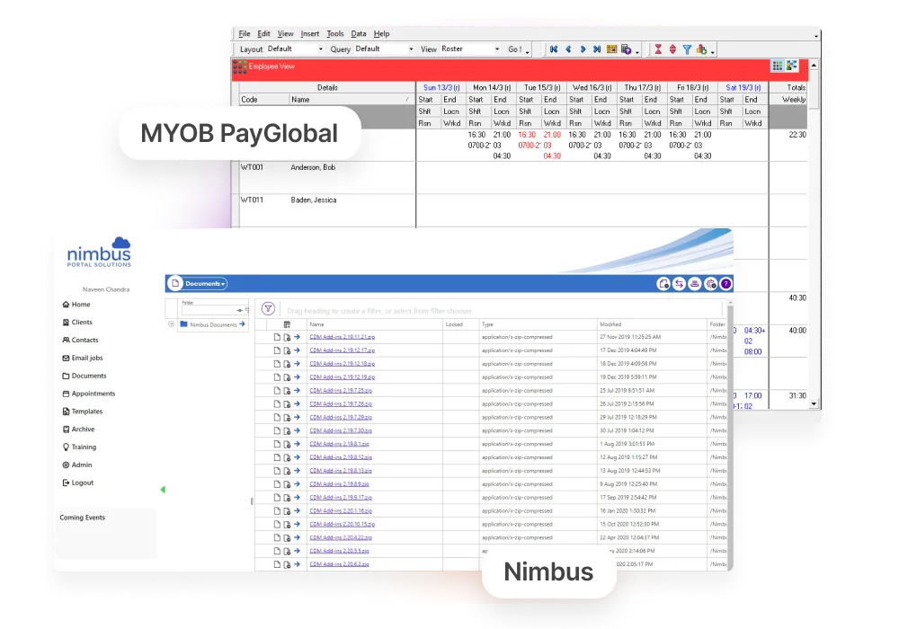 A view of other MYOB software.