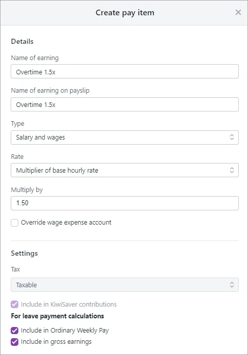 Example overtime earning setup