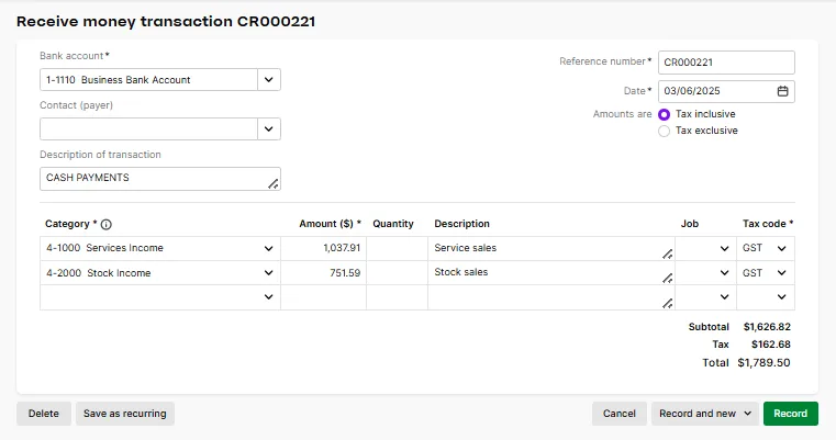 Receive money transaction created by matching to multiple categories