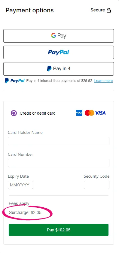 Enter payment details then click Pay Securely