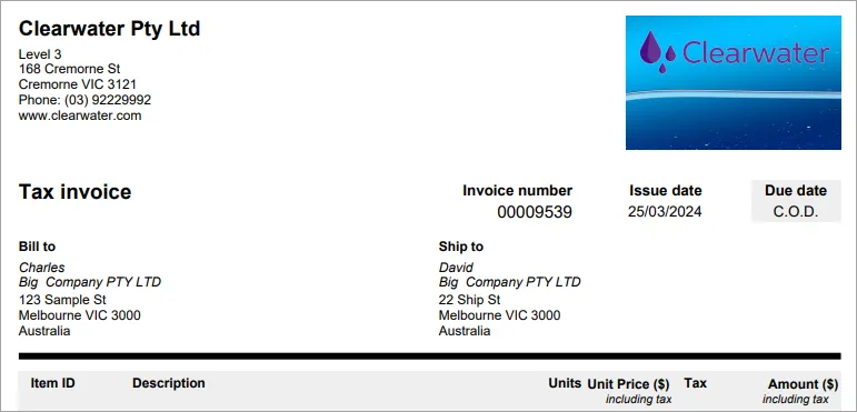 Example PDF invoice with logo