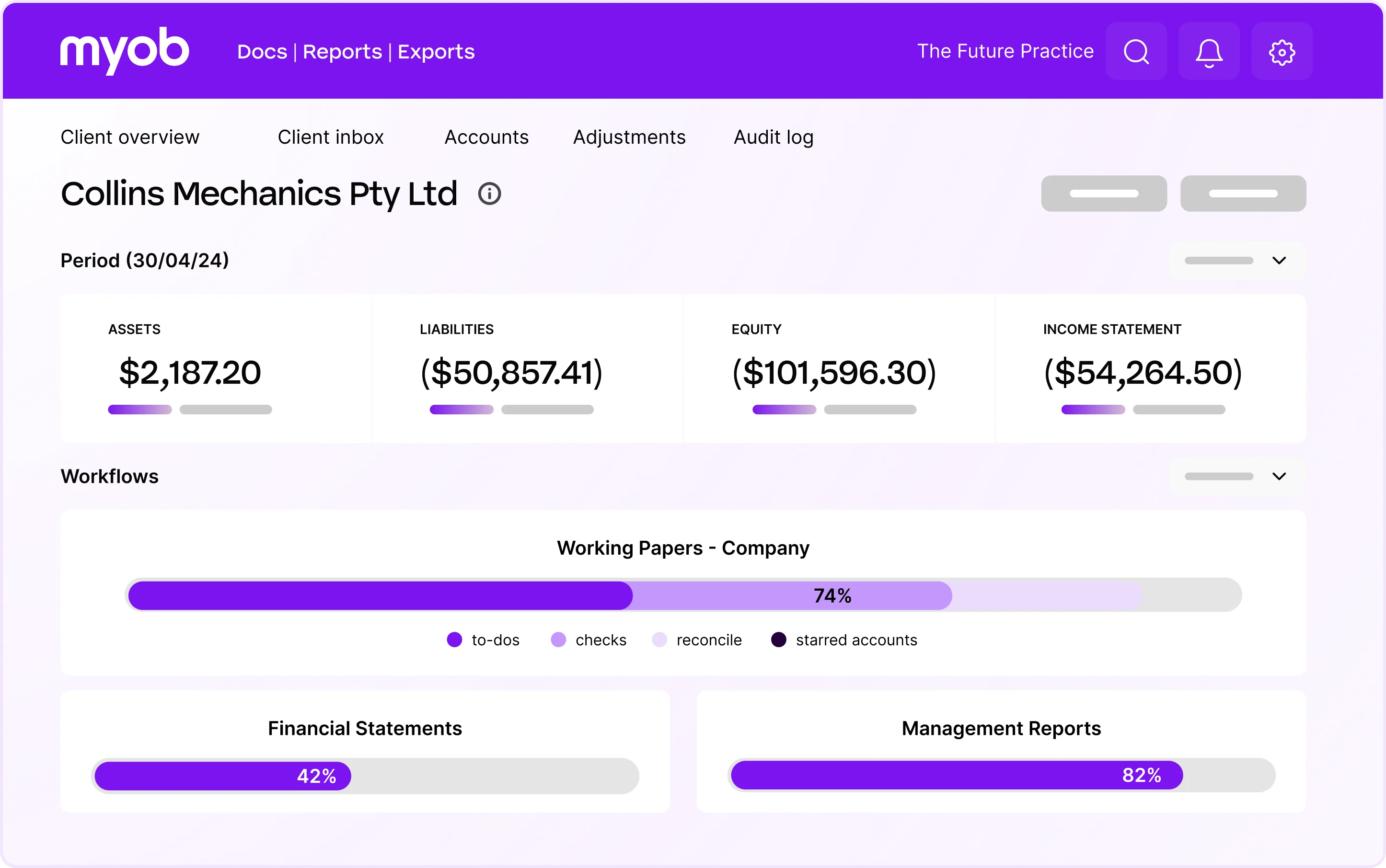 MYOB Practice docs reports exports