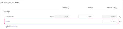 Bonus Amount Bonus and commission payments