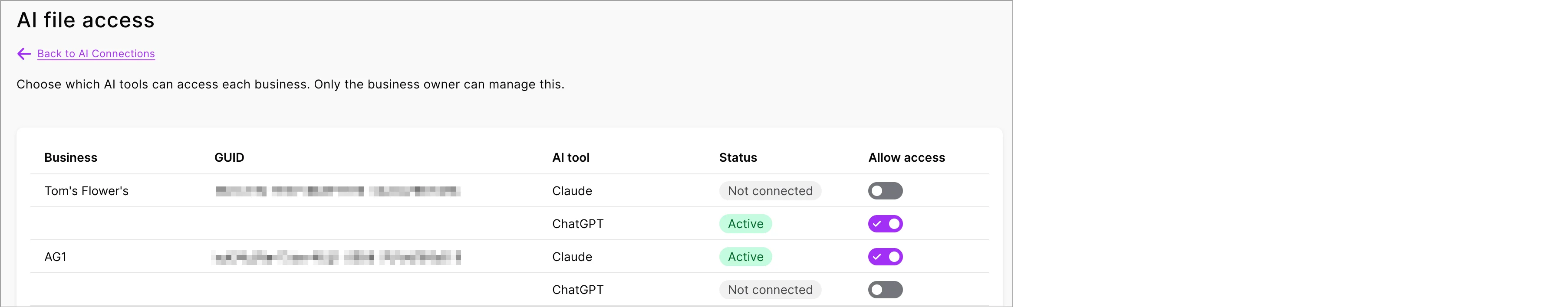 Example AI file access screen