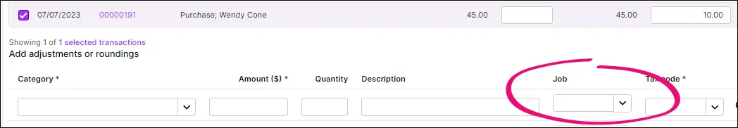 Allocated transaction adjustment with job assigned