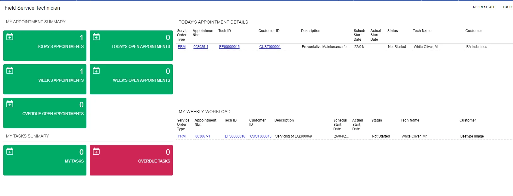 Automate workflows with a clear view of appointments and customer information for each field service technician.