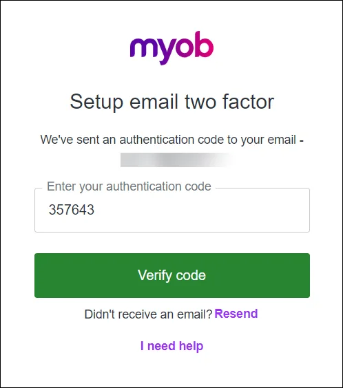 Enter the authentication code you received in the email