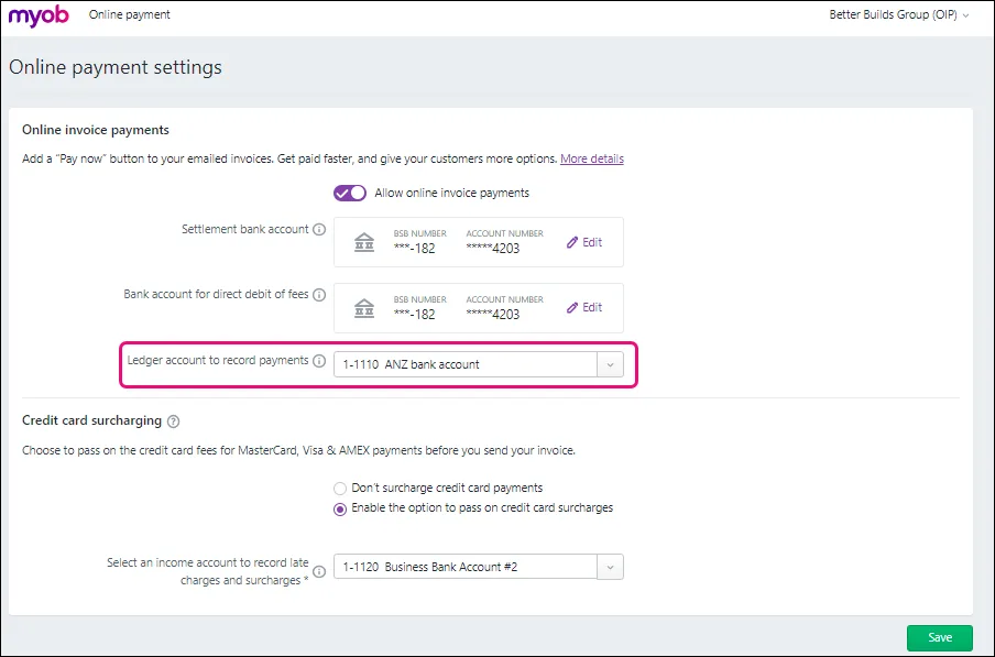 Online payment settings