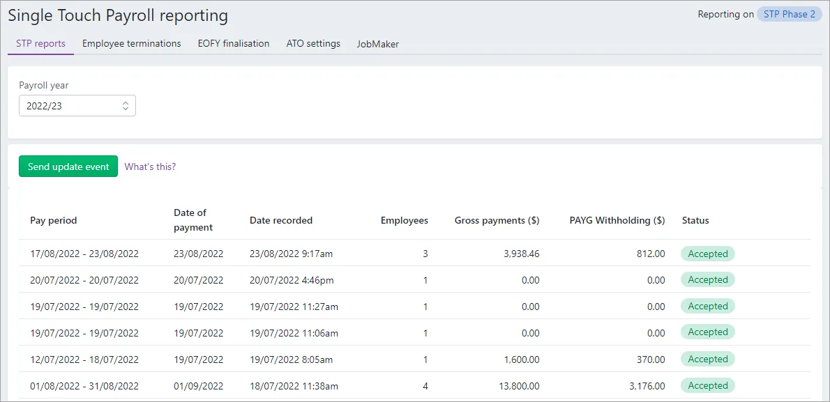 STP reporting centre with reports shown