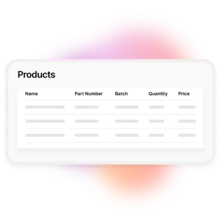 A render of a products screen inside MYOB CRM.