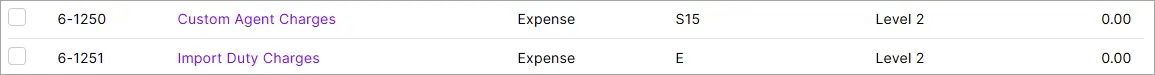 Example expense categories
