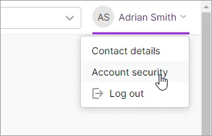 Name clicked with mouse hovering over account security