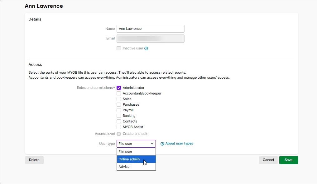 Change user type