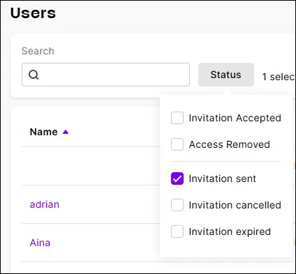 Click Status and choose an option to narrow your search