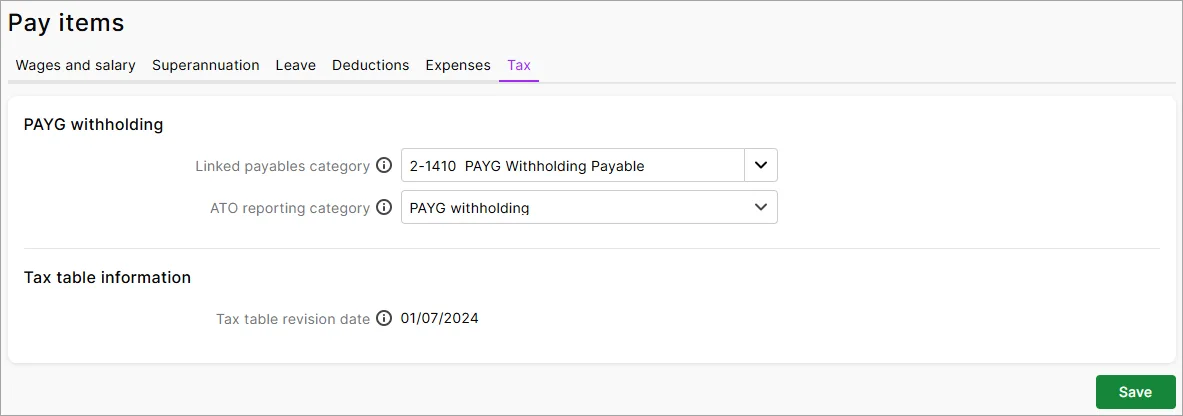 PAYG withholding pay item