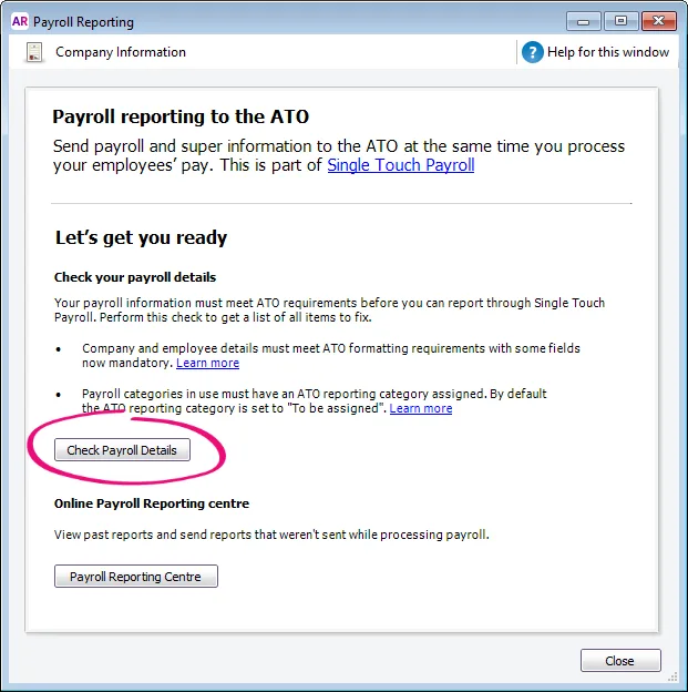 Check payroll details button highlighted