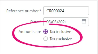 Tax details on an invoice