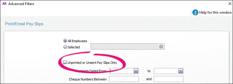 AccountRight Deselect Unprinted or Unsent Pay Slips