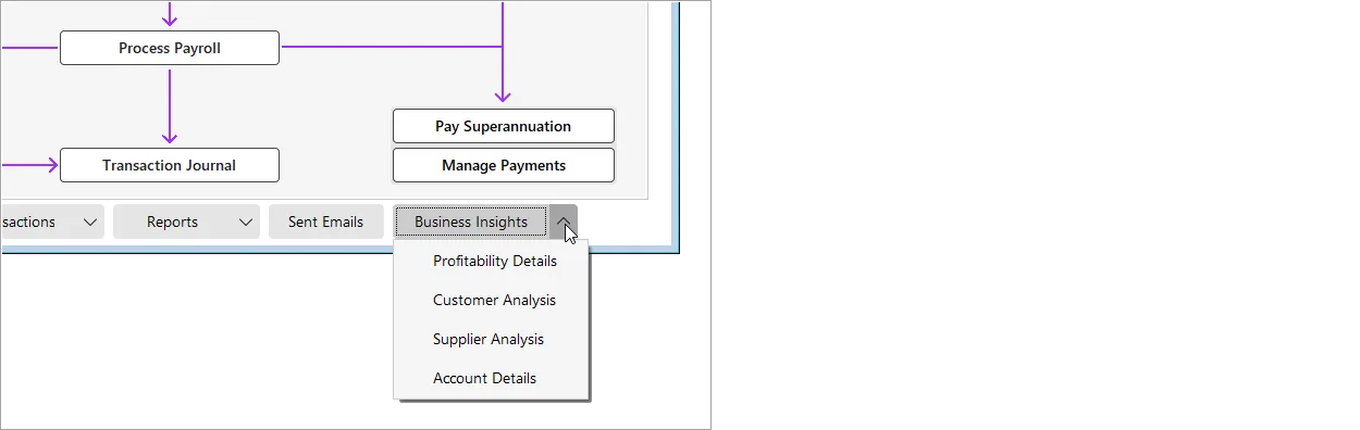 Business insights button clicked at the bottom of a command centre