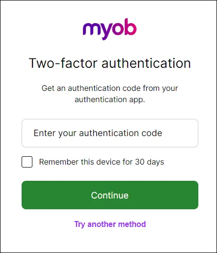 Code Authentication Page Setting up two-factor authentication
