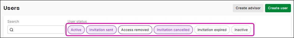 You can filter the Status column by clicking pills across the top