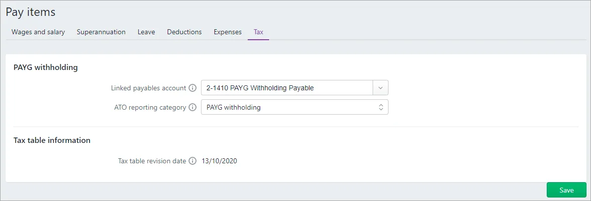 Example PAYG withholding pay item
