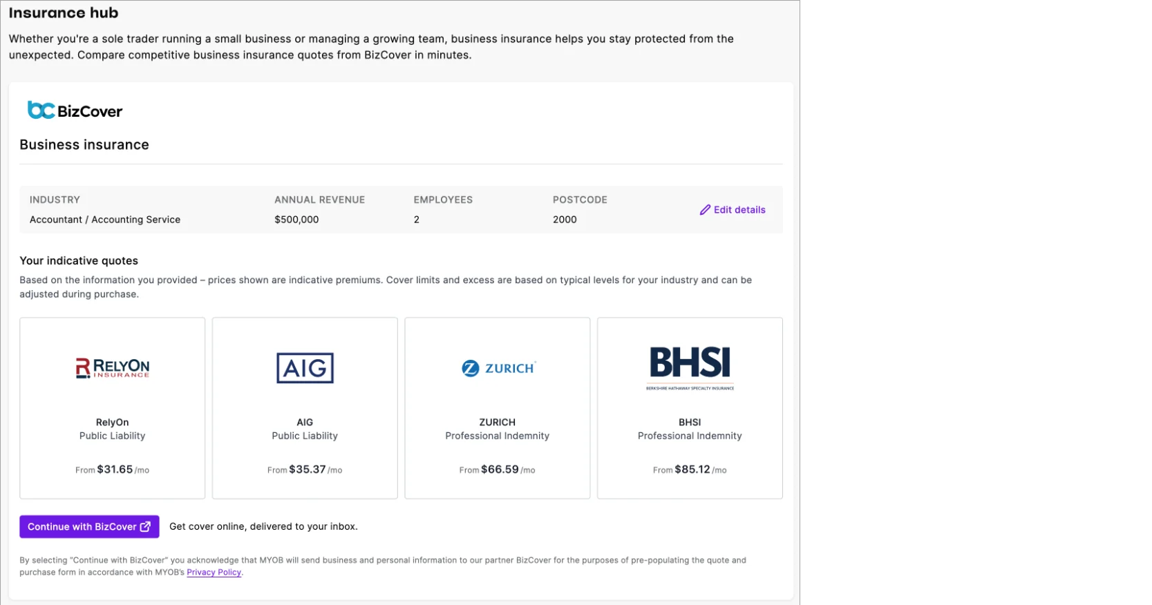 Example insurance hub