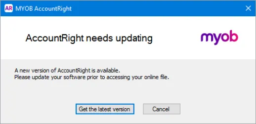 Example message about AccountRight needs updating