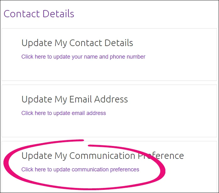 Click here to update communication preferences