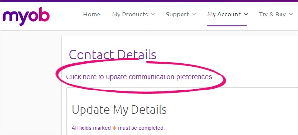 Option highlighted in my.myob