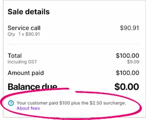 Example invoice with customer paid surcharge details highlighted