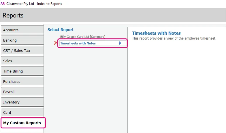 Timesheets with notes customised report