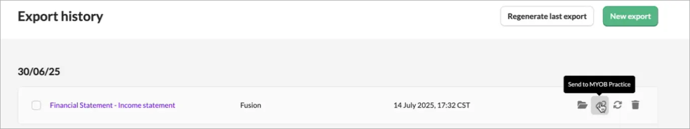 Paper clip icon on the Export history page