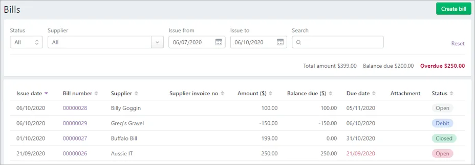 Database Bill Viewing bills