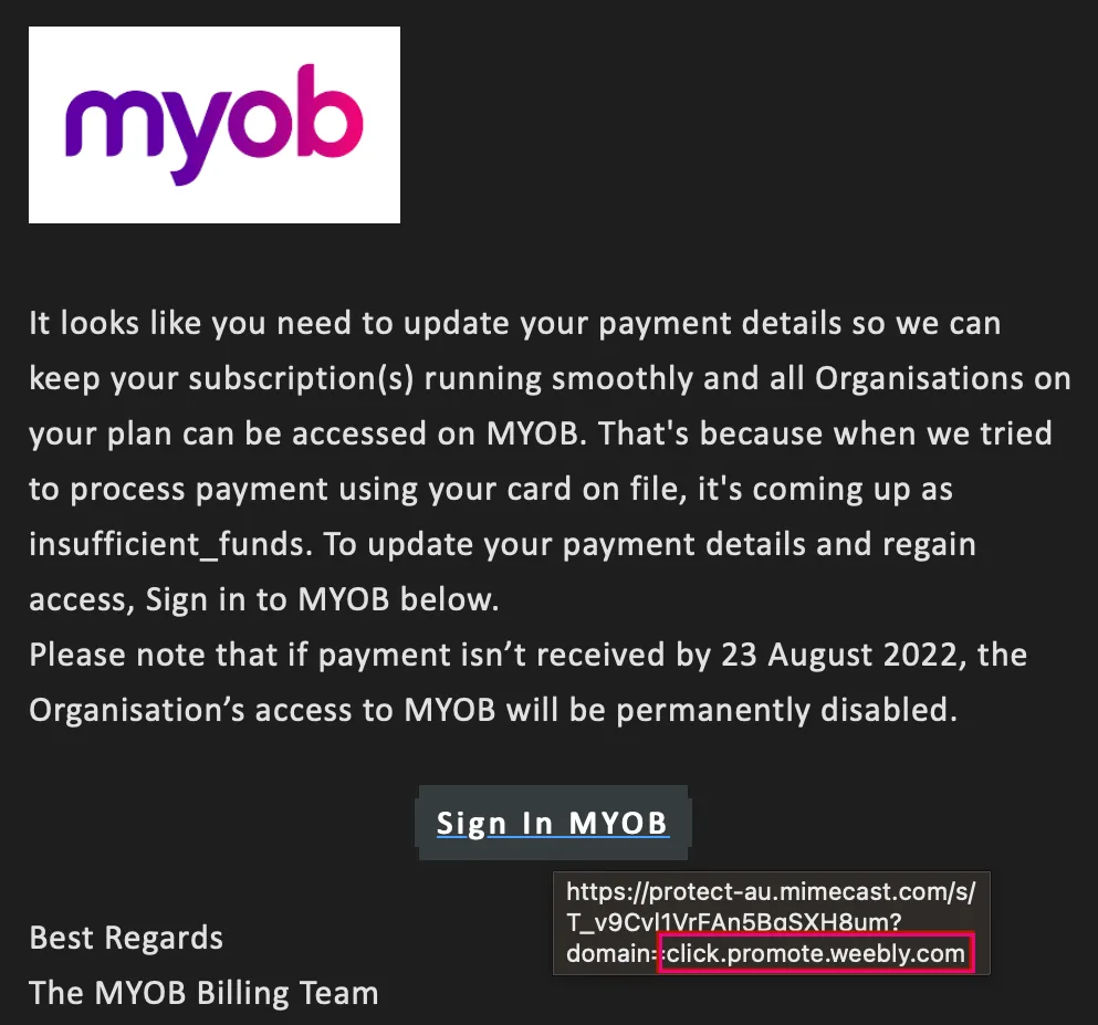 Fake MYOB email