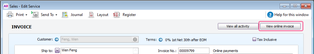 Sending an online invoice link to a customer