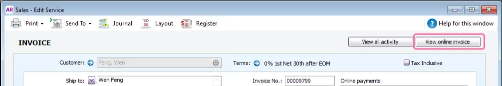 Click the View online invoice button