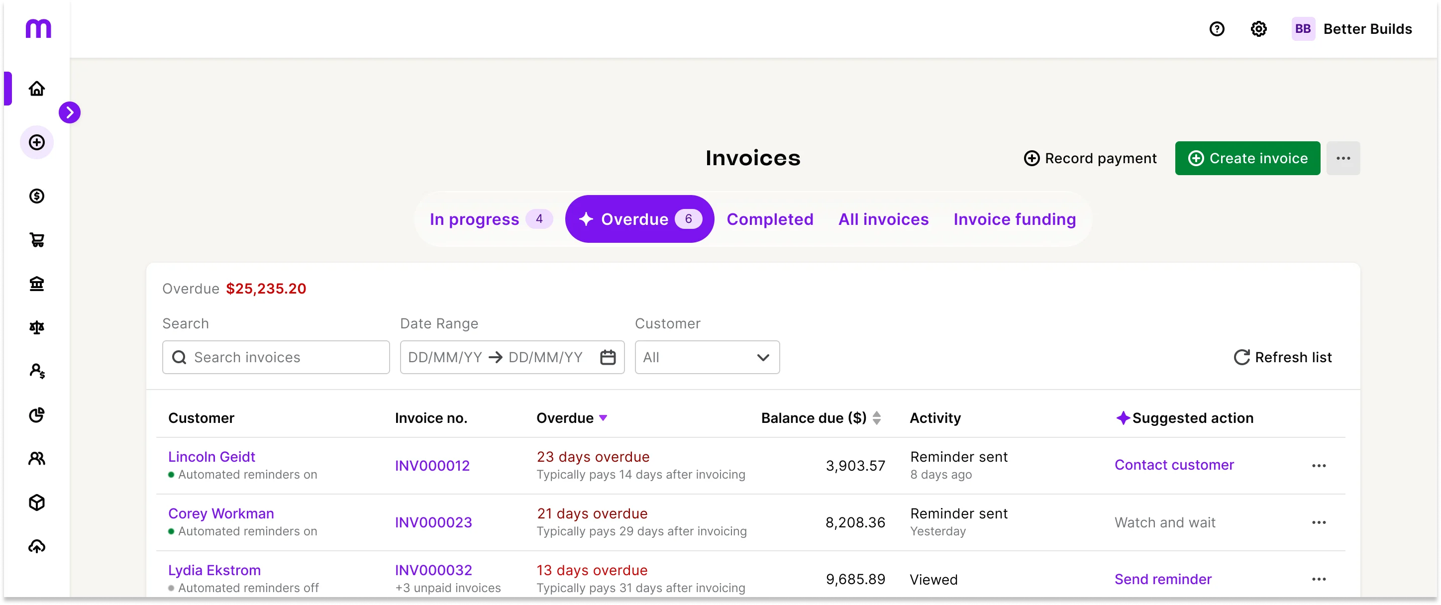 Example Invoices screen with invoices shown