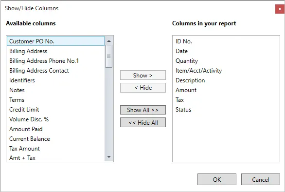 Add and remove report columns