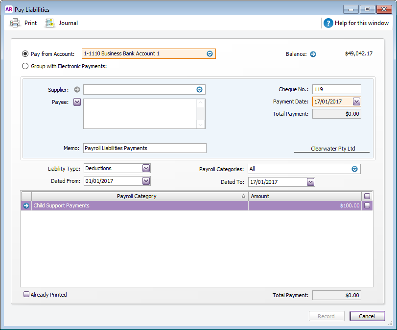 Paying payroll liabilities