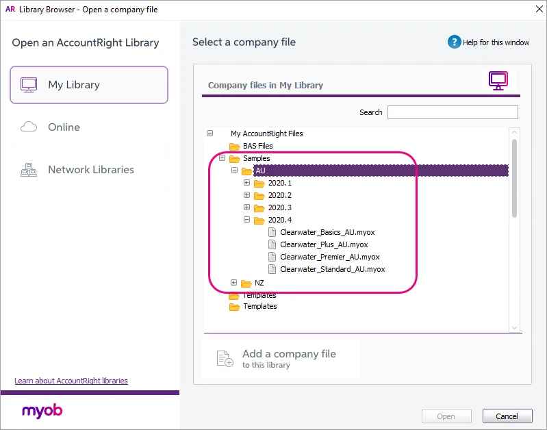 Sample files in AccountRight