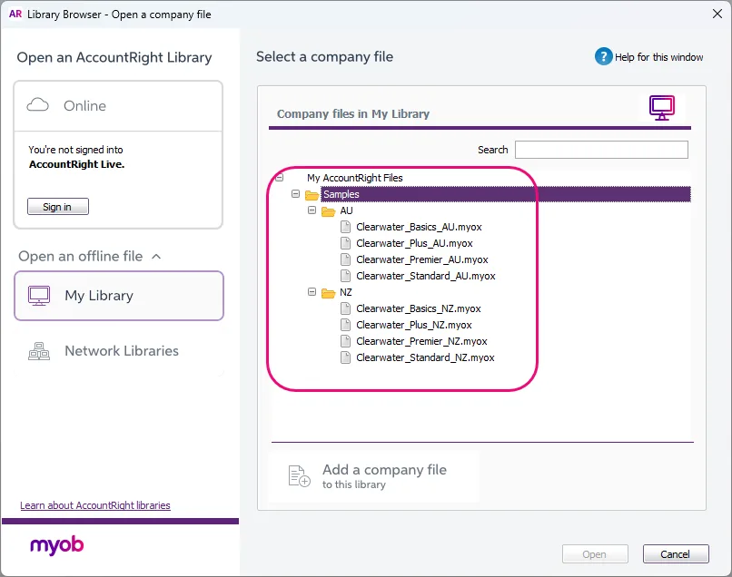 Sample files in AccountRight