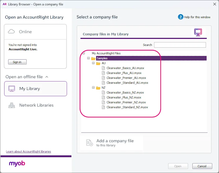 Using the sample company file (Clearwater)