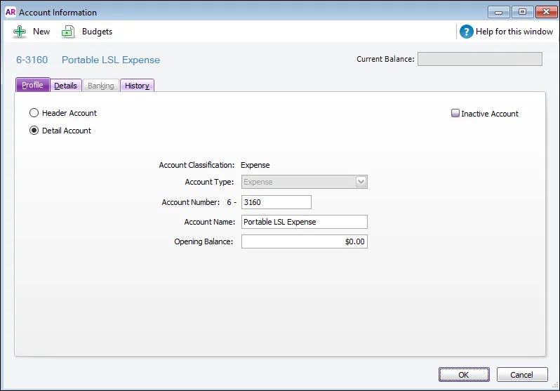 AccountRight Portable Long Service Leave Expense Account Example