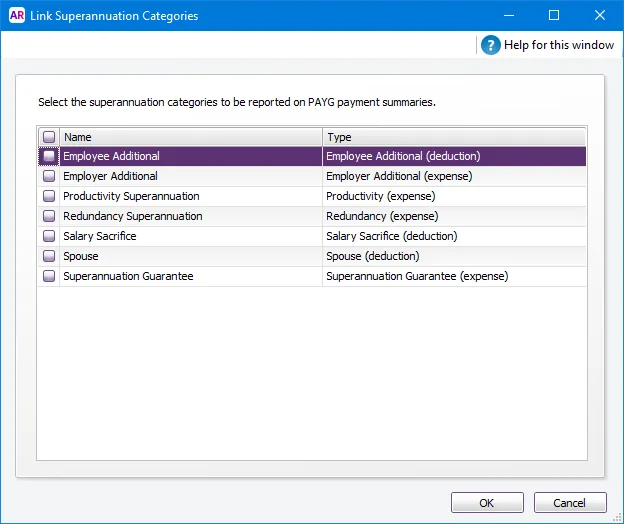 paymentsummaries reportablesuper categories