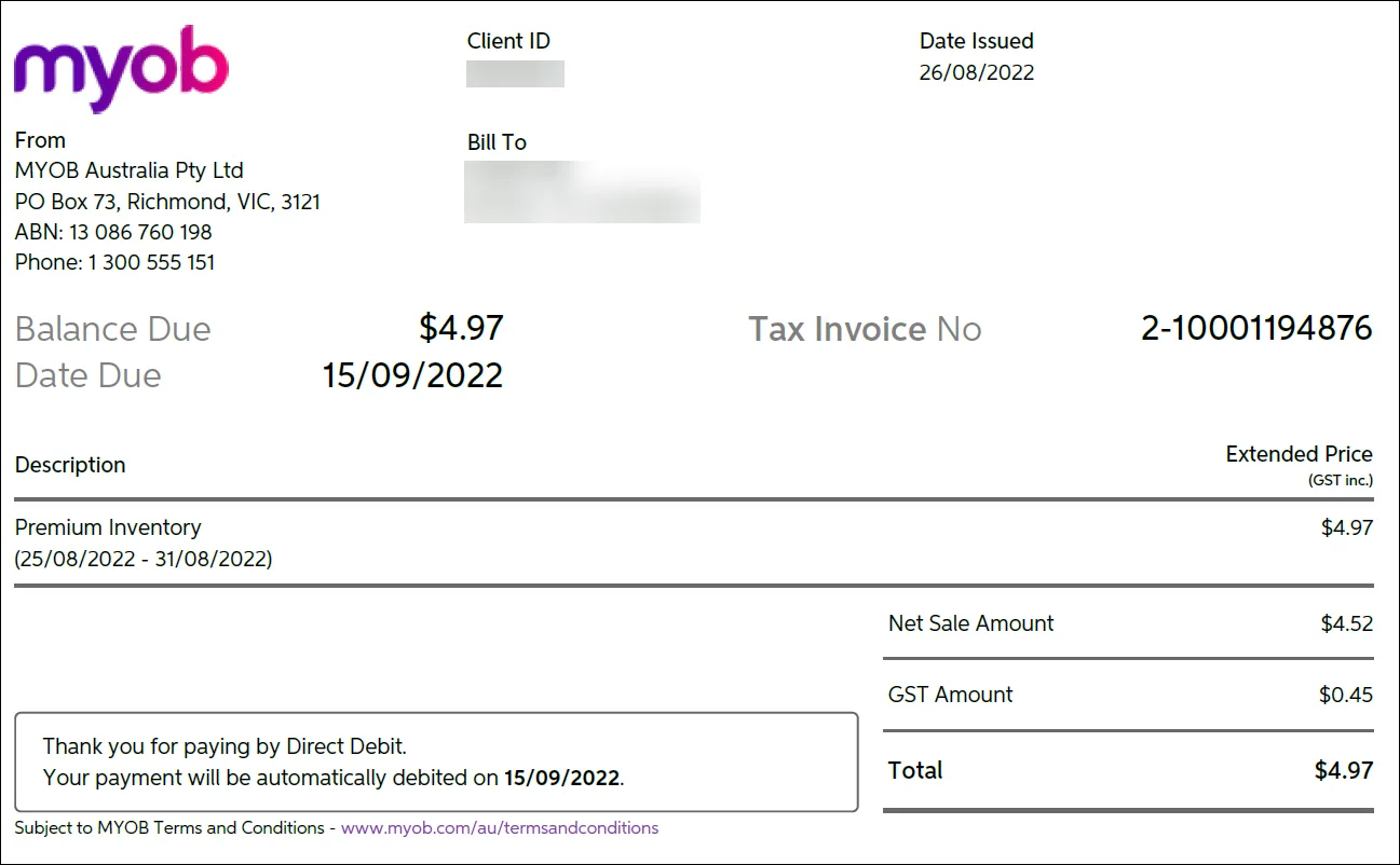 Premium Inventory invoice